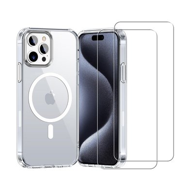 Coque Anti-choc compatible Magsafe pour Iphone 15 Pro Max Transparente + 2 vitres EVETANE