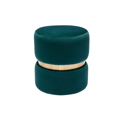 Pouf rond en velours vert foncé et métal doré D40 cm JOY MILIBOO