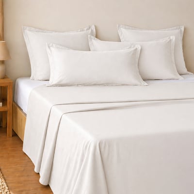 Parure de draps plat en coton unie, ESSENTIEL ATELIER DU COTON
