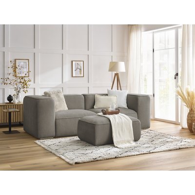 Canapé droit fixe 3 places en tissu texturé avec pouf, ZEPHYR BOBOCHIC