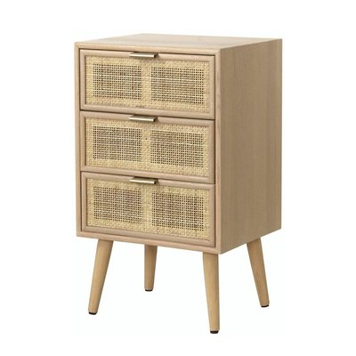 Commode 3 Tiroirs Façade en Cannage Rotin Naturel - MIYA CALICOSY