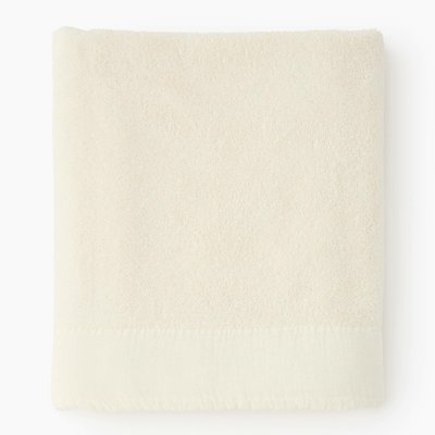 Drap de bain liteau cadre lin écru, 100x150 cm, 100% coton bio, liteau : 100% lin MONOPRIX