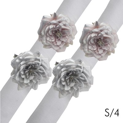 Set de 4 ronds de serviette roses décoratifs en tissu H6 SIA DECO