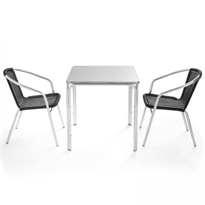 Table de jardin carrée et 2 fauteuils en aluminium OVIALA
