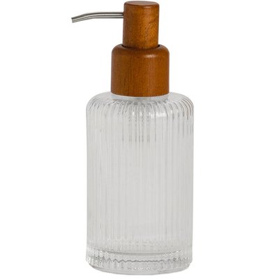 Distributeur de savon en verre strié et acacia 7x7x18cm WADIGA