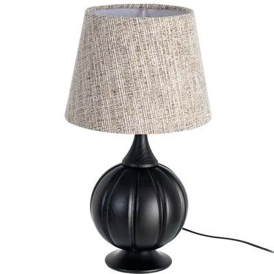 Lampe à poser bois noir et abat-jour tissu beige 24x24x47.5cm WADIGA