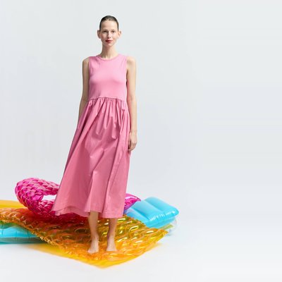 Robe longue débardeur - Col rond - Bi matière en coton BIO MONOPRIX