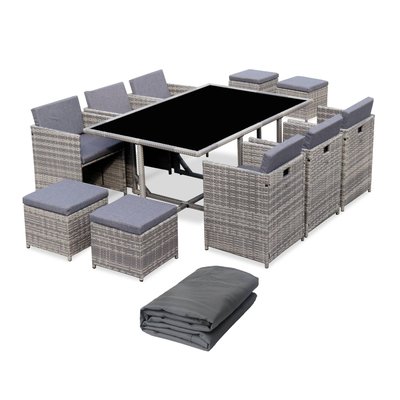 Table de jardin encastrable résine 10 fauteuils + Housse de protection VABO 10 + HOUSSE SWEEEK