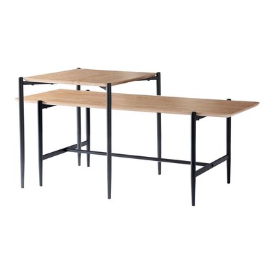Lot de 2 tables basses gigognes décor bois avec pieds en métal noir - L100 cm CALICOSY
