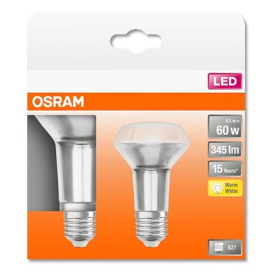 Boîte 2 Ampoules Led Spot R63 Verre Clair E27 4,5w=60 Chaud OSRAM