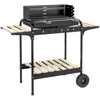Barbecue à charbon réglable 2 roues 3 étagères récupérateur cendres OUTSUNNY