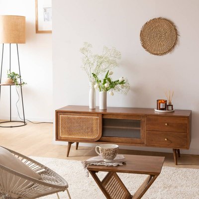 Meuble TV en bois de manguier et cannage  CHARLINE MADE IN MEUBLES 
