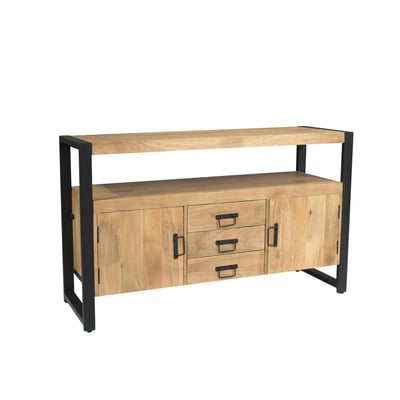 Buffet salon bois clair métal noir 2 portes 3 tiroirs MILORA PIER IMPORT