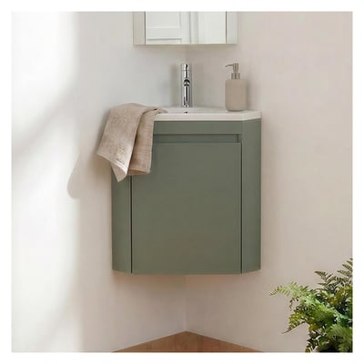 Meuble lave-mains d'angle suspendu avec vasque résine LISA MOB IN
