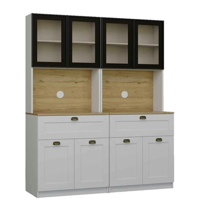 Vaisselier de cuisine à LED 8 portes décor blanc et noir AURA PIER IMPORT
