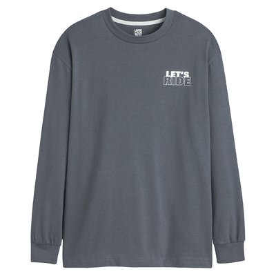 Cotton Long Sleeve T-Shirt with Slogan Print on Back LA REDOUTE COLLECTIONS