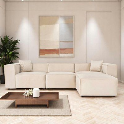 Canapé d'angle modulable beige, tissu lin OSTUNI PIER IMPORT