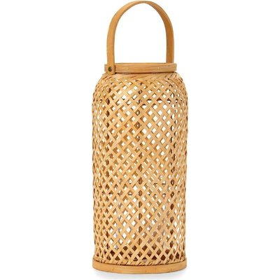 Lanterne porte bougie bambou naturel avec verre artisanal RECOLLECTION