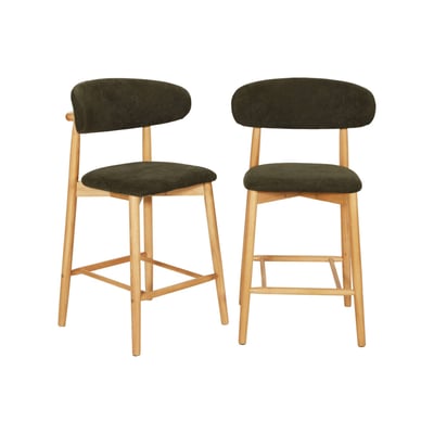 Tabouret de bar bois d'hévéa naturel et tissu chenille (lot de 2)  PAOLA SWEEEK