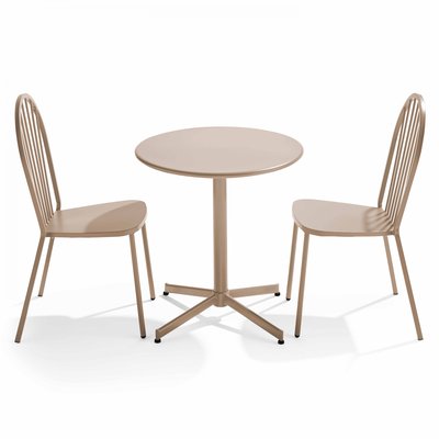 Table de jardin bistrot rabattable ⌀70cm et 2 chaises en métal, HONFLEUR OVIALA