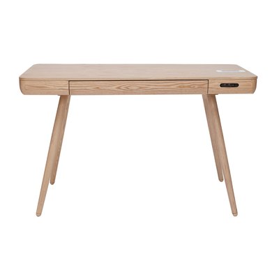 Bureau connecté multimédia  avec tiroir bois clair massif L120 cm CLEVER MILIBOO