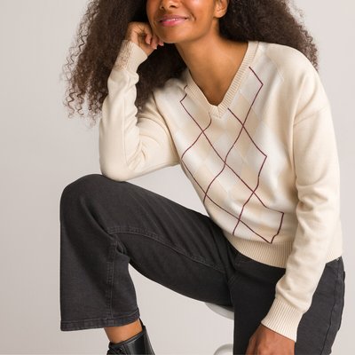 Trui met ruiten en V-hals LA REDOUTE COLLECTIONS