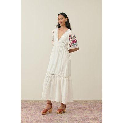 Robe longue brodée col V, manches courtes, BALINA LOUISE MISHA