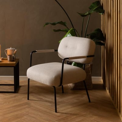 Fauteuil lounge de salon en tissu beige et métal - MALRONE HELLIN, DEPUIS 1862