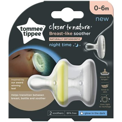 Lot de 2 sucettes nuit Closer to Nature forme naturelle 0-6 mois TOMMEE TIPPEE