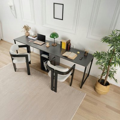 Bureau double noir - rangement central intégré MARFA PIER IMPORT