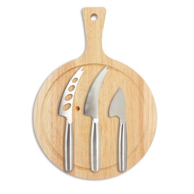 Planche à découper ronde et 3 couteaux à fromage MENASTYL