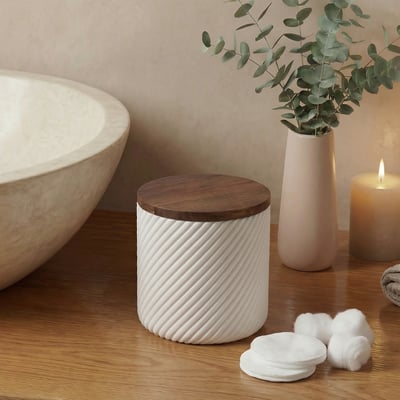 Boîte à coton - Résine blanche et bois - ASCOLI MAISON AUBERTIN
