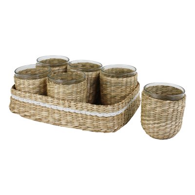 Plateau en jonc avec 6 verres, MANDALA ARD TIME