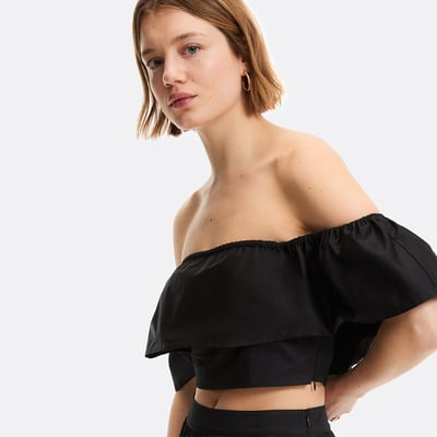 Cropped ruffled Bardot top LA REDOUTE COLLECTIONS
