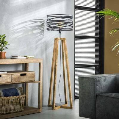 Lampadaire moderne effet ruban pieds bois naturel RALF PIER IMPORT