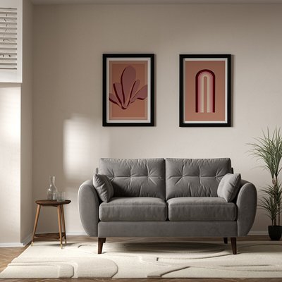 Ada Scandi Buttoned Velvet 2 Seater Sofa with Dark Wood Legs SO'HOME