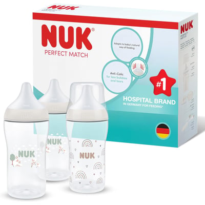 Lot de 3 biberons Perfect Match PP 260 ml 3m+ M Arc-en-ciel / Mouton - Nuk NUK