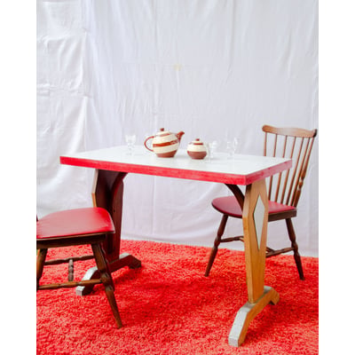 Table à manger bistro en formica et bois Denise N°1369 - Bon état DEBONGOUT