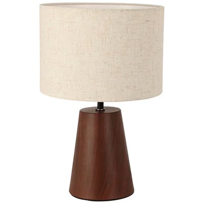 Lampe à poser conique céramique effet bois et abat-jour beige 23x23x26cm WADIGA