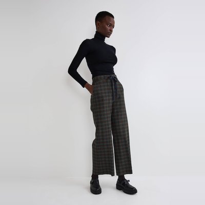 Pantalon large à taille semi-élastiquée à carreaux MONOPRIX