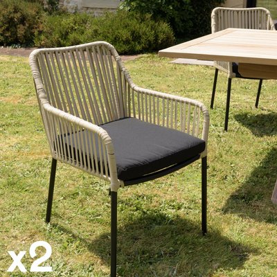 Fauteuil de jardin cordage couleur naturelle 1 coussin noir (lot de 2) GIJON PIER IMPORT