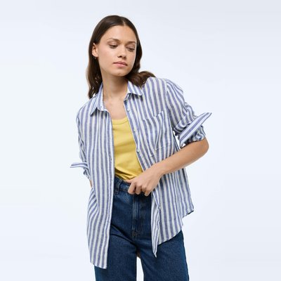 Chemise manches longues rayée en lin MONOPRIX