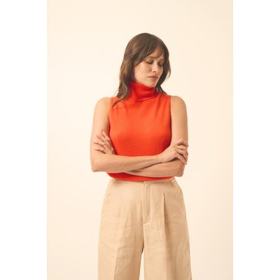 Pull Col Roulé Sans Manches Orange Violet JUST CASHMERE