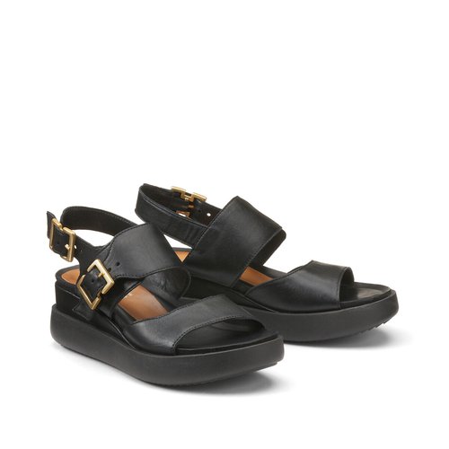 Leather wedge sandals black Mjus La Redoute