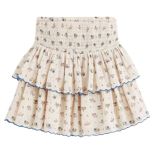 Jupe a volants en crepon de coton motif fleurs Emile Ida X La Redoute ecru La Redoute
