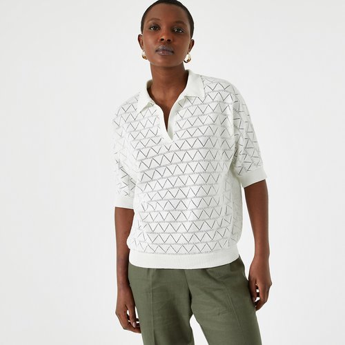 Cotton polo jumper in pointelle knit Anne Weyburn La Redoute