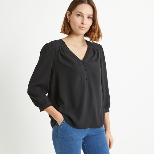 Blouse col v manches 3 4 noir Anne Weyburn La Redoute