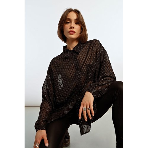 Chemisier en voile plumetis noir Lili Sidonio La Redoute