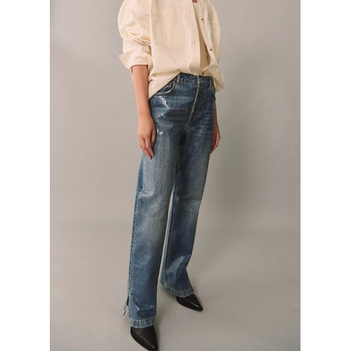 Jean paillettes bas fendu bleu moyen Mango La Redoute
