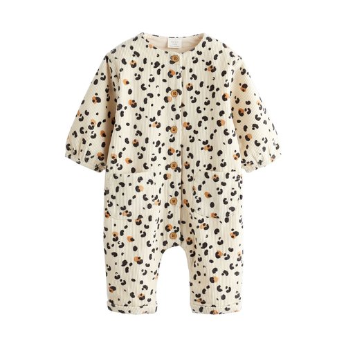 Barboteuse cotele bebe col rond creme tan brown imprime leopard Next La Redoute